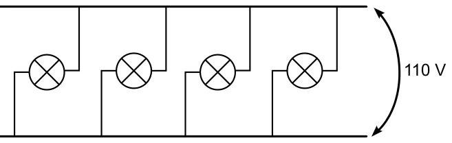 Esquema C: quatro lâmpadas, cada uma em um ramo próprio, ligadas em paralelo aos 110 V