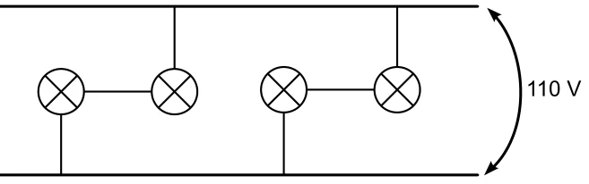 Esquema D: lâmpadas ligadas aos 110 V em duas duplas