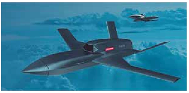 Drone militar Concept 2 em voo, acima das nuvens, com outro drone ao fundo