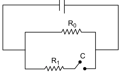 Circuito com a fonte e o resistor R₀ em um ramo; o outro ramo tem o resistor R₁ em série com a chave C