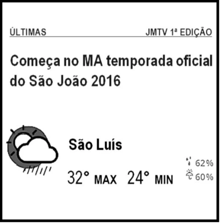 Previsão meteorológica de São Luís com máxima de 32 °C e mínima de 24 °C.