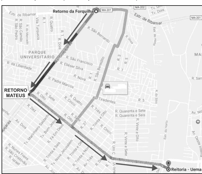 Mapa do percurso Forquilha–Mateus–UEMA.