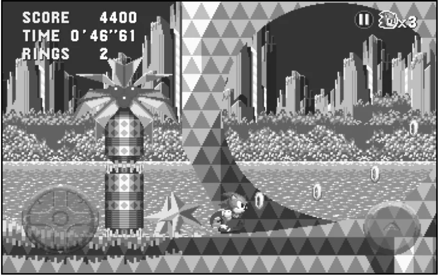 Cena do jogo Sonic com um looping vertical