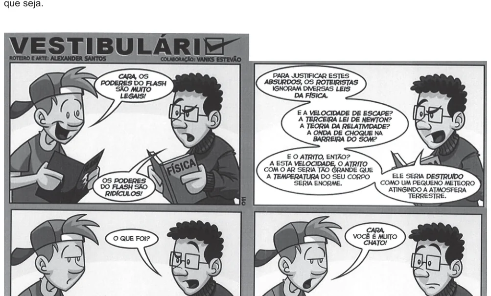 Quadrinho humorístico sobre a Física dos super-heróis