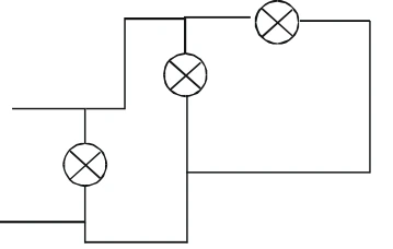 Circuito B: três lâmpadas entre o mesmo par de nós.