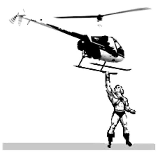 He-Man no chão segura um helicóptero acima dele.