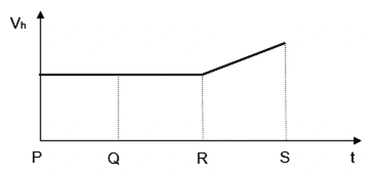 Alternativa D: componente horizontal constante de P a R e crescente de R a S