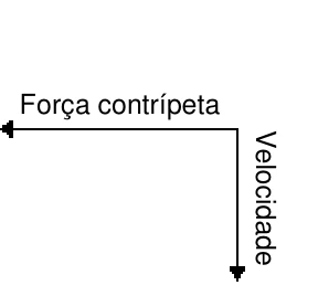 Velocidade para baixo e força centrípeta para a esquerda.