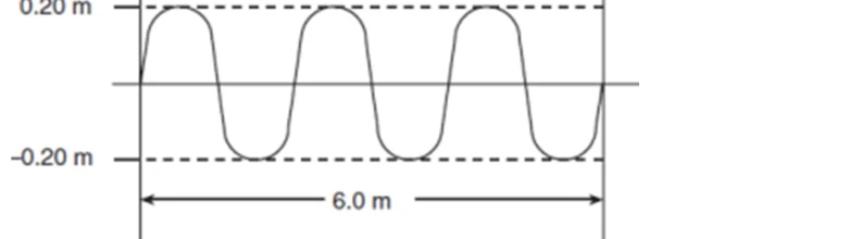 Três comprimentos de onda ocupam 6,0 m; amplitude de 0,20 m.