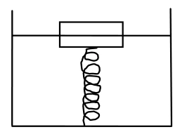 Corpo com metade do volume submerso apoiado em mola no fundo.