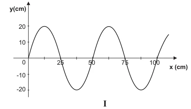 Gráfico I: deslocamento y em função da posição x ao longo da corda, com comprimento de onda de 50 cm