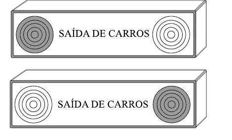 Duas placas de saída de carros mostrando as lâmpadas esquerda e direita acesas alternadamente