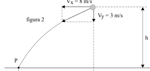 Figura 2: componentes horizontal de 8 m/s e vertical de 3 m/s da velocidade inicial
