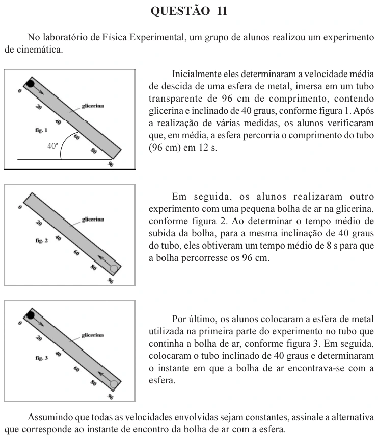 UFU 2004.2, questão 11: QUESTÃO 11 No laboratório de Física Experimental, um grupo de alunos realizou um experimento de cinemática. Inicialmente eles determinaram a velocidade média de descida d
