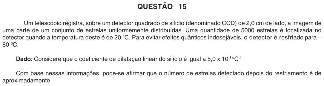 UFU 2008.1, questão 15: QUESTÃO 15 Um telescópio registra, sobre um detector quadrado de silício (denominado CCD) de 2,0 cm de lado, a imagem de uma parte de um conjunto de estrelas uniformement