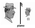 Espelho plano com imagem direita e reduzida.