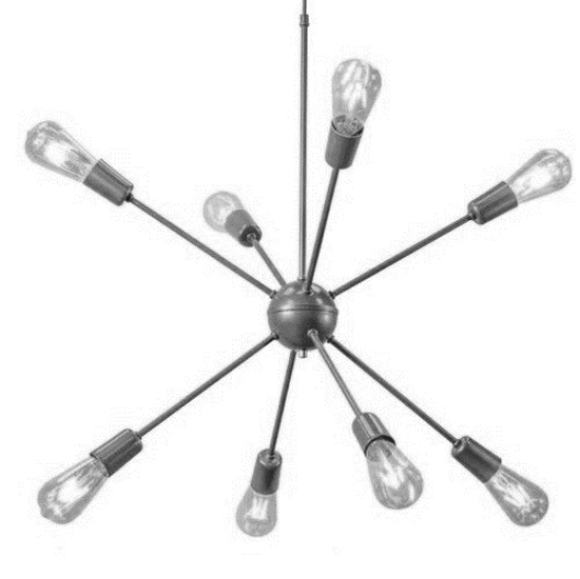Luminária com oito lâmpadas ligadas a uma mesma rede elétrica.