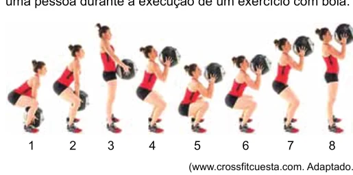 Sequência de posições do exercício com bola da questão 37
