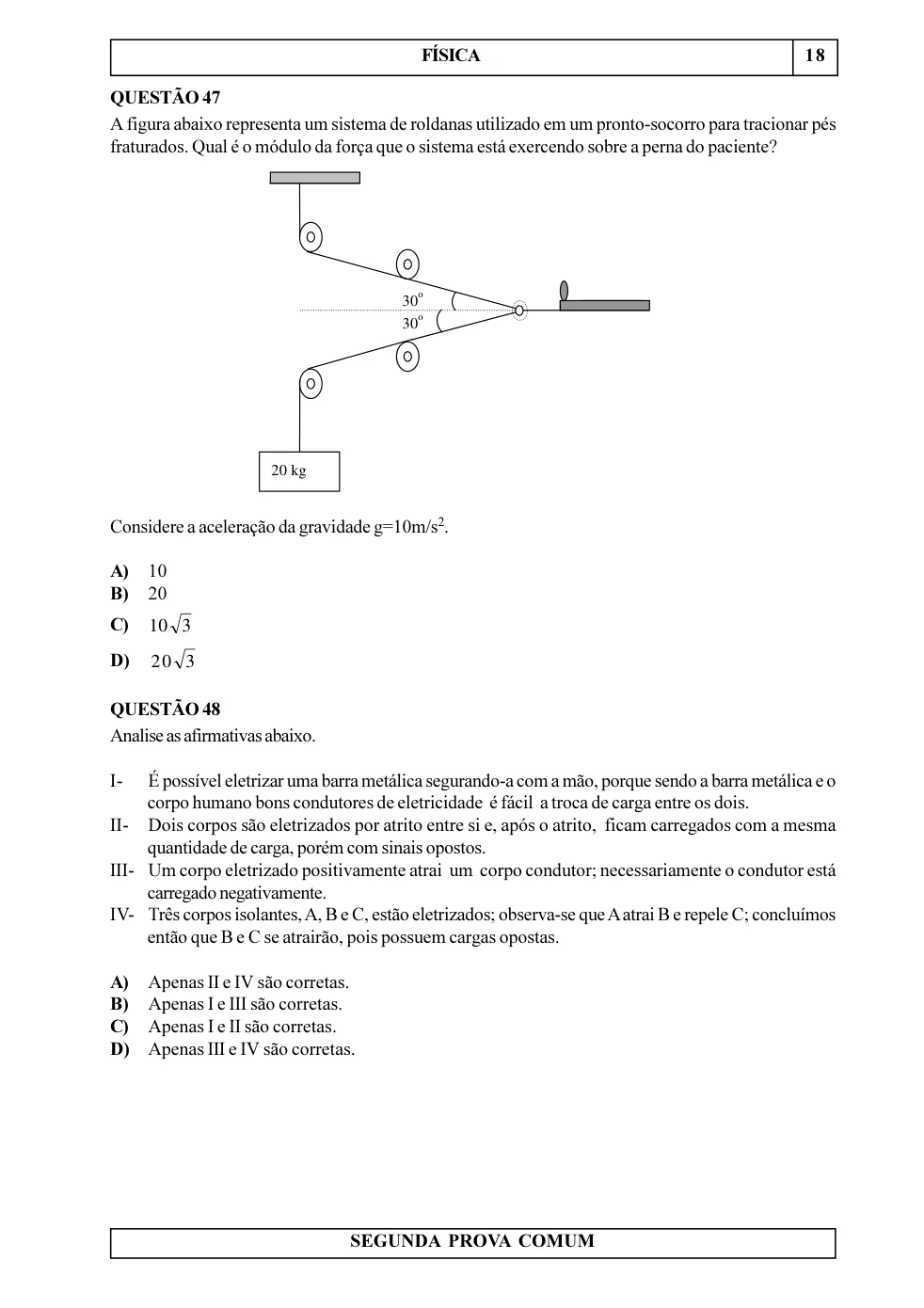 Página 29 do caderno UNIUBE 2000.2, com a questão 46 e suas figuras.