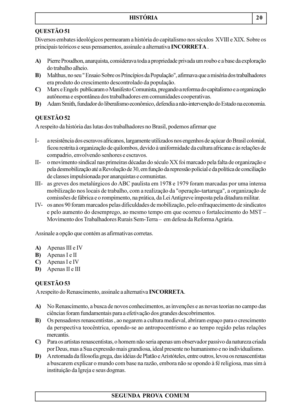 Página 31 do caderno UNIUBE 2000.2, com a questão 50 e suas figuras.