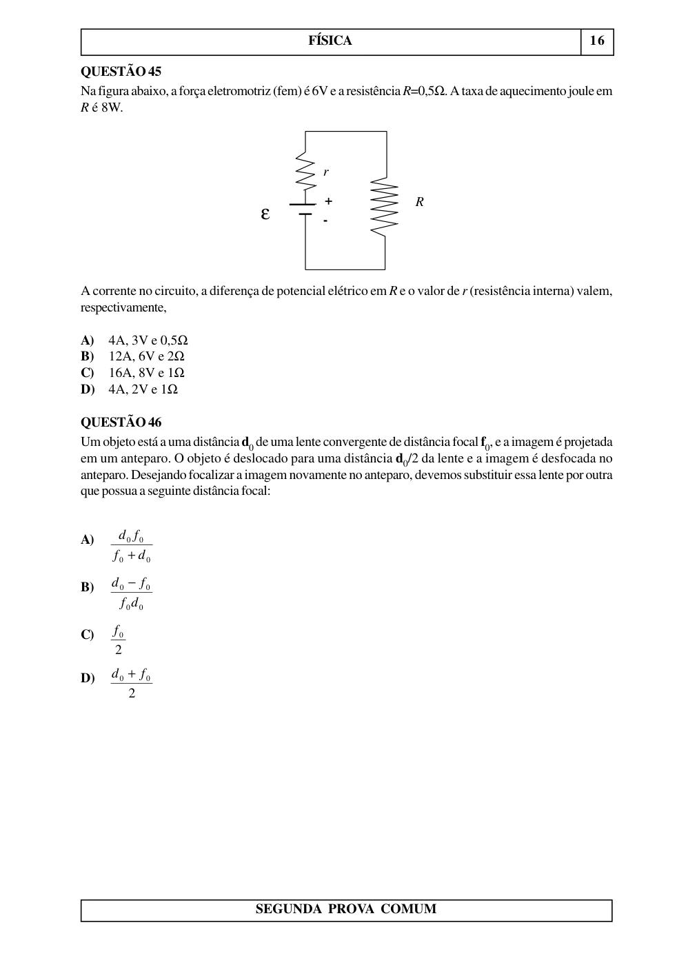 Página 28 do caderno UNIUBE 2001.1, com a questão 44 e suas figuras.