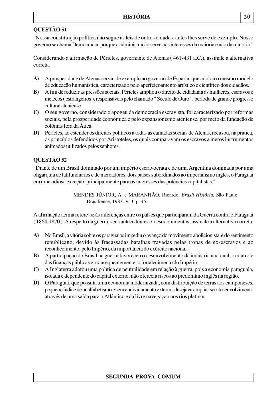 Página 32 do caderno UNIUBE 2001.1, com a questão 50 e suas figuras.