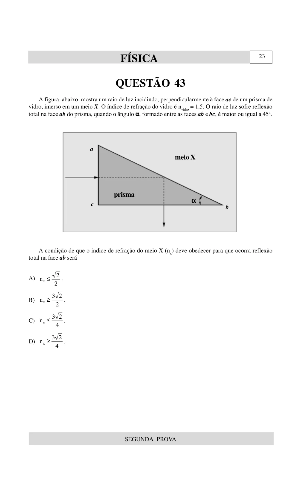 Página 37 do caderno UNIUBE 2001.2, com a questão 42 e suas figuras.
