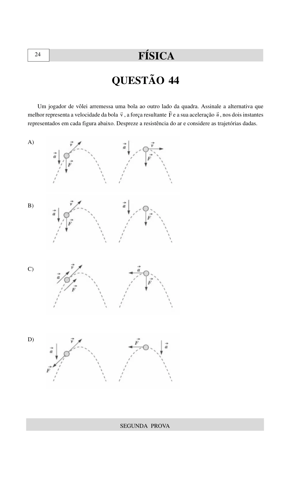 Página 38 do caderno UNIUBE 2001.2, com a questão 43 e suas figuras.