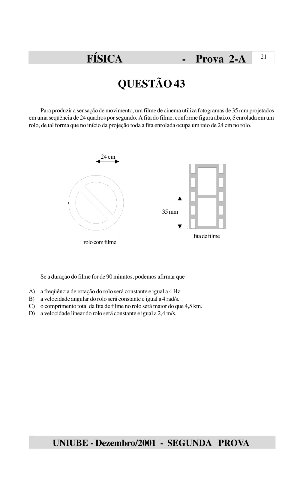 Página 40 do caderno UNIUBE 2002.1, com a questão 42 e suas figuras.