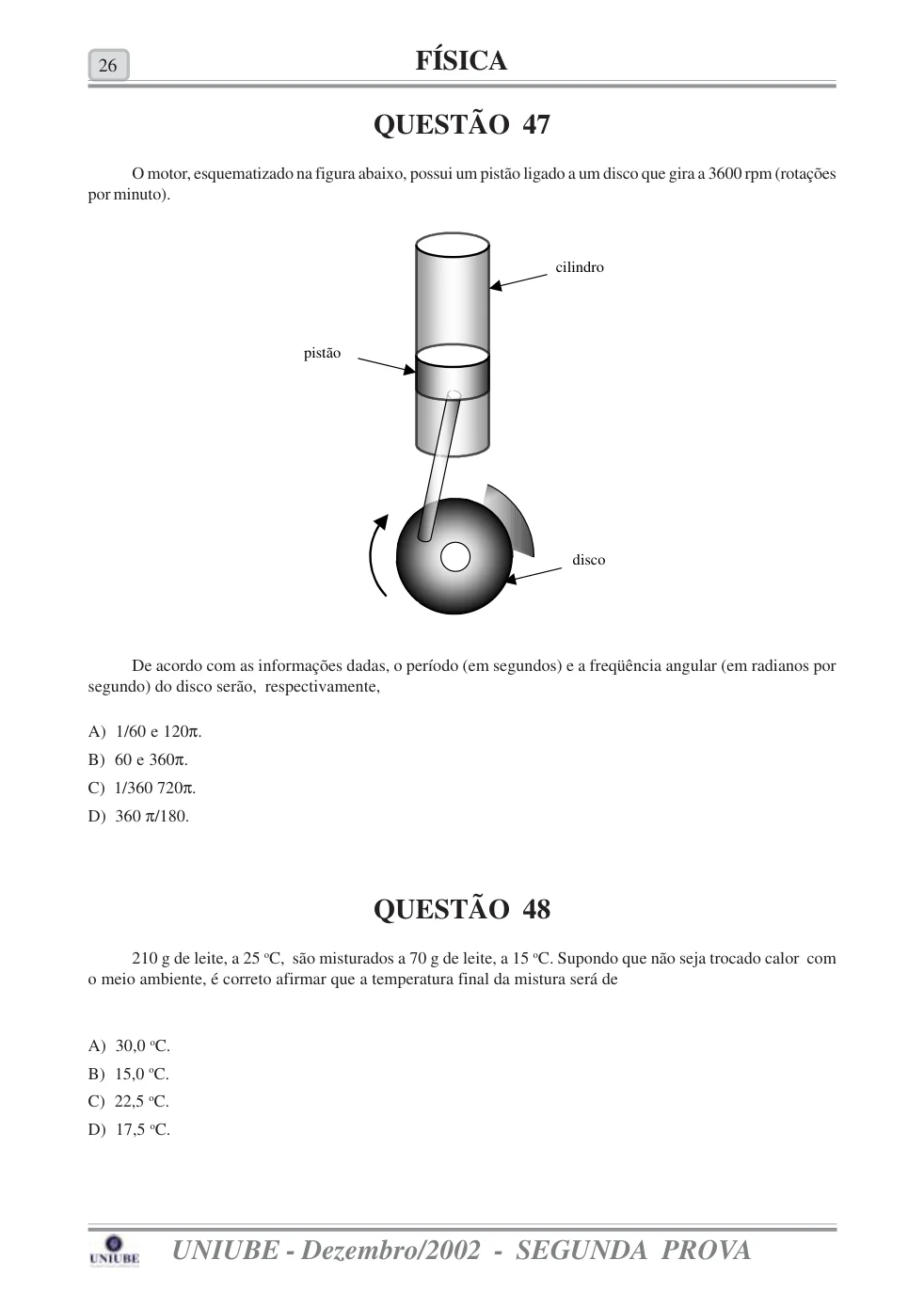 Página 38 do caderno UNIUBE 2003.1, com a questão 46 e suas figuras.