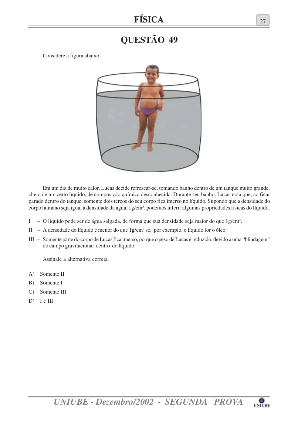 Página 39 do caderno UNIUBE 2003.1, com a questão 48 e suas figuras.