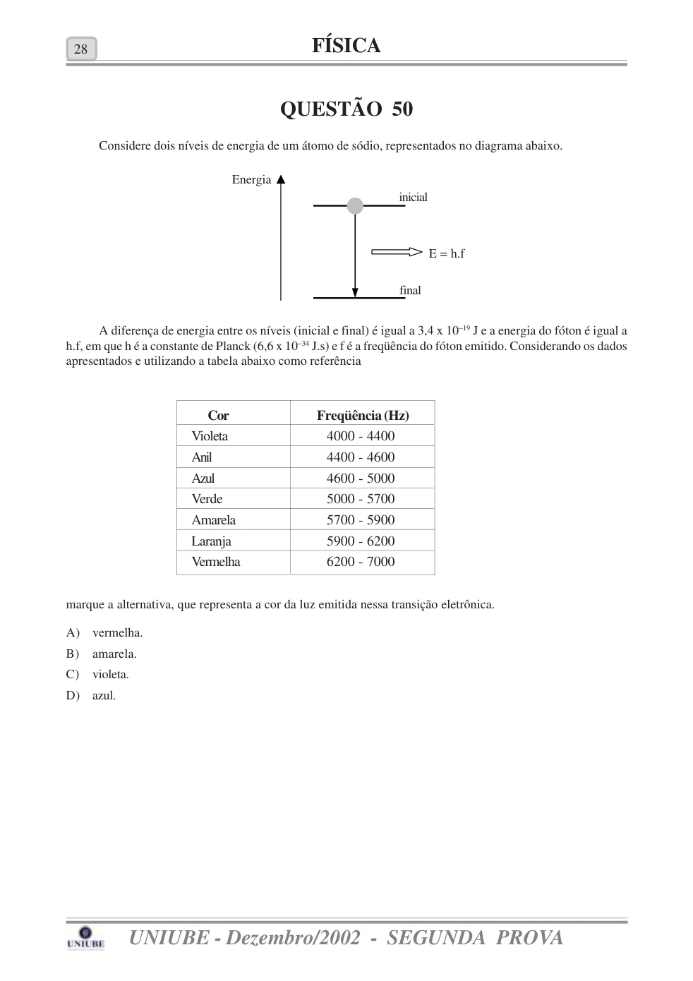Página 40 do caderno UNIUBE 2003.1, com a questão 49 e suas figuras.