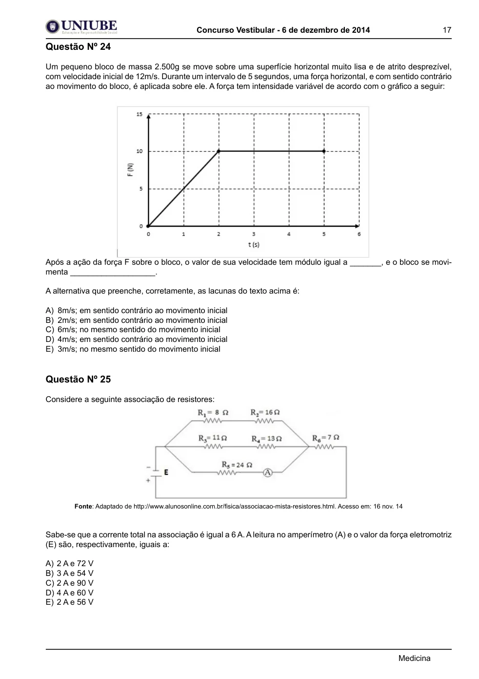 Página 17 do caderno UNIUBE 2015.1, com a questão 23 e suas figuras.
