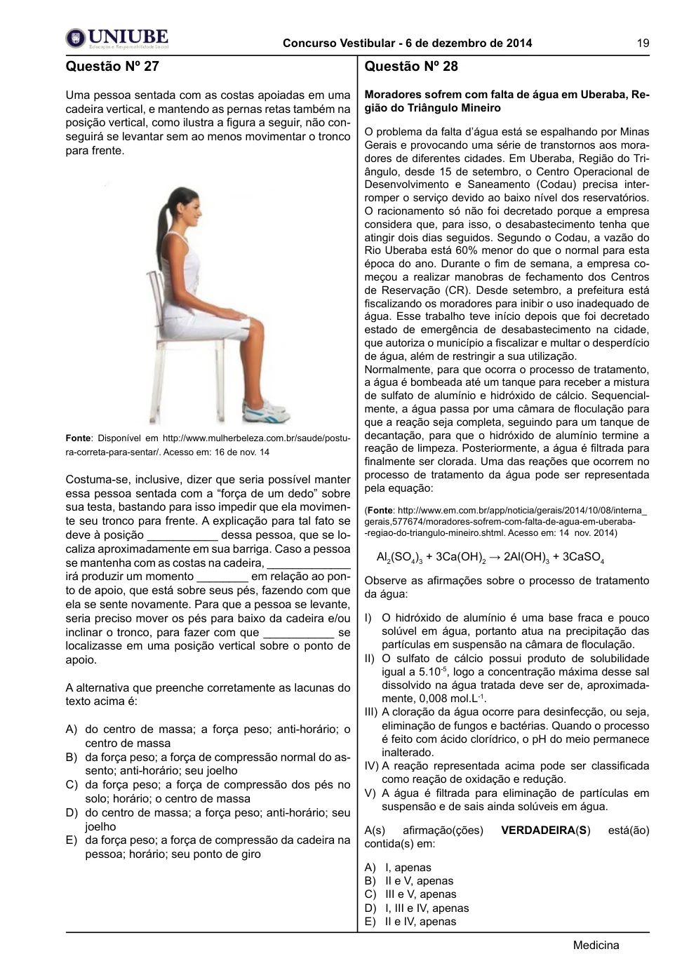 Página 19 do caderno UNIUBE 2015.1, com a questão 26 e suas figuras.