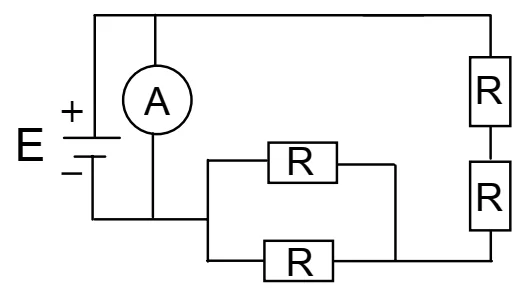 Circuito da alternativa B: amperímetro ligado diretamente entre os terminais da fonte