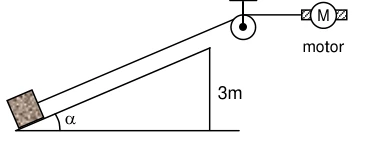 Plano inclinado com uma polia fixa e motor.