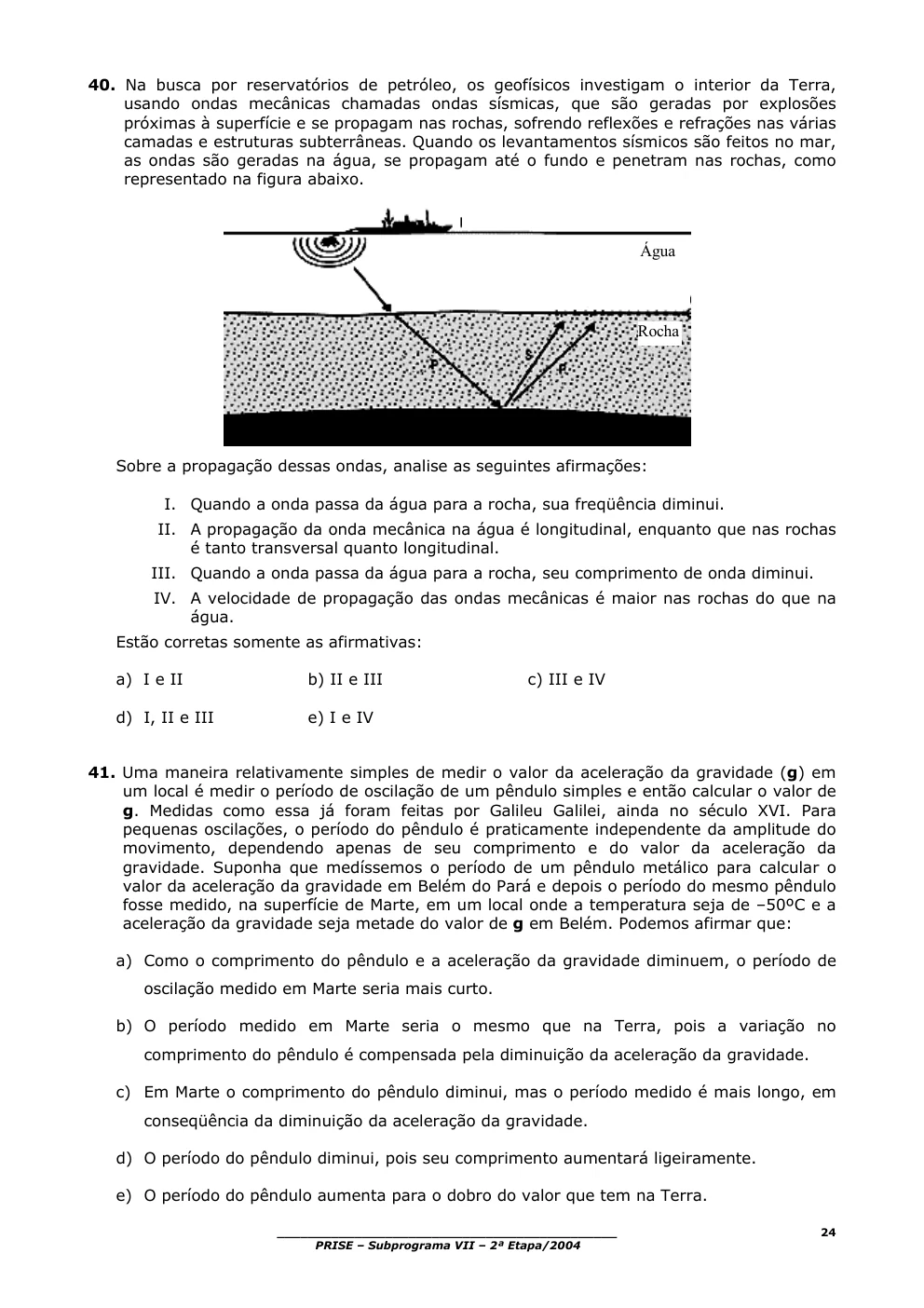 Página original 24 do PRISE VII, questões 40 e 41