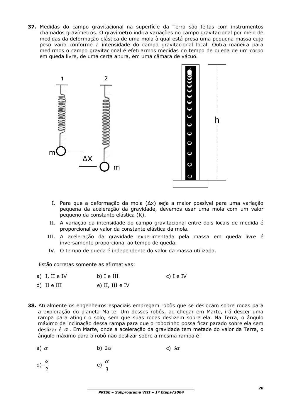 Página original 20 do PRISE VIII, questões 37 e 38
