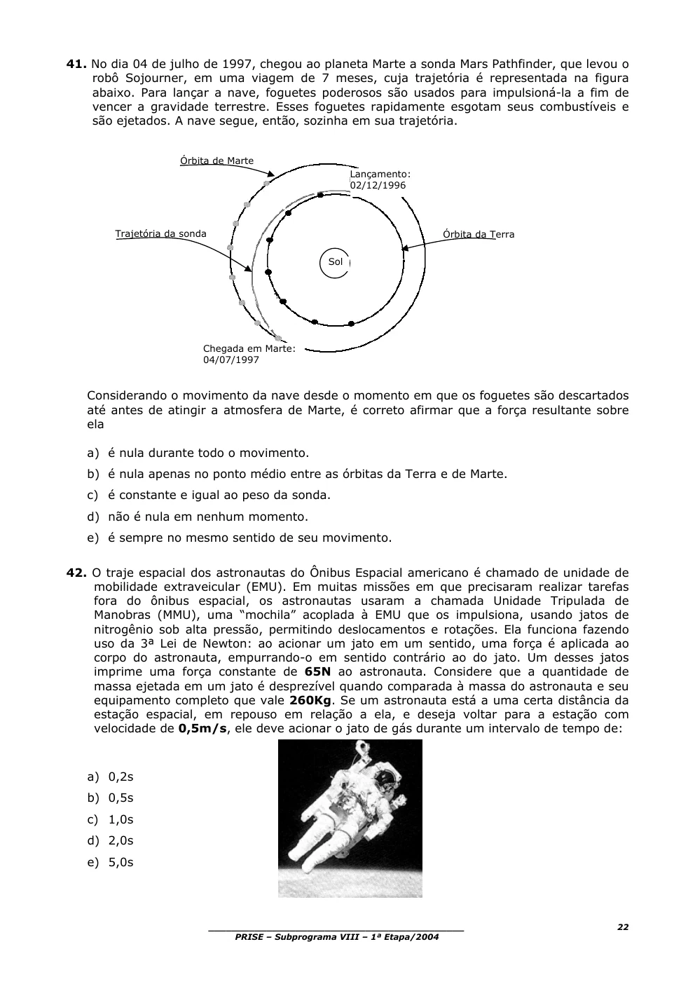 Página original 22 do PRISE VIII, questões 41 e 42