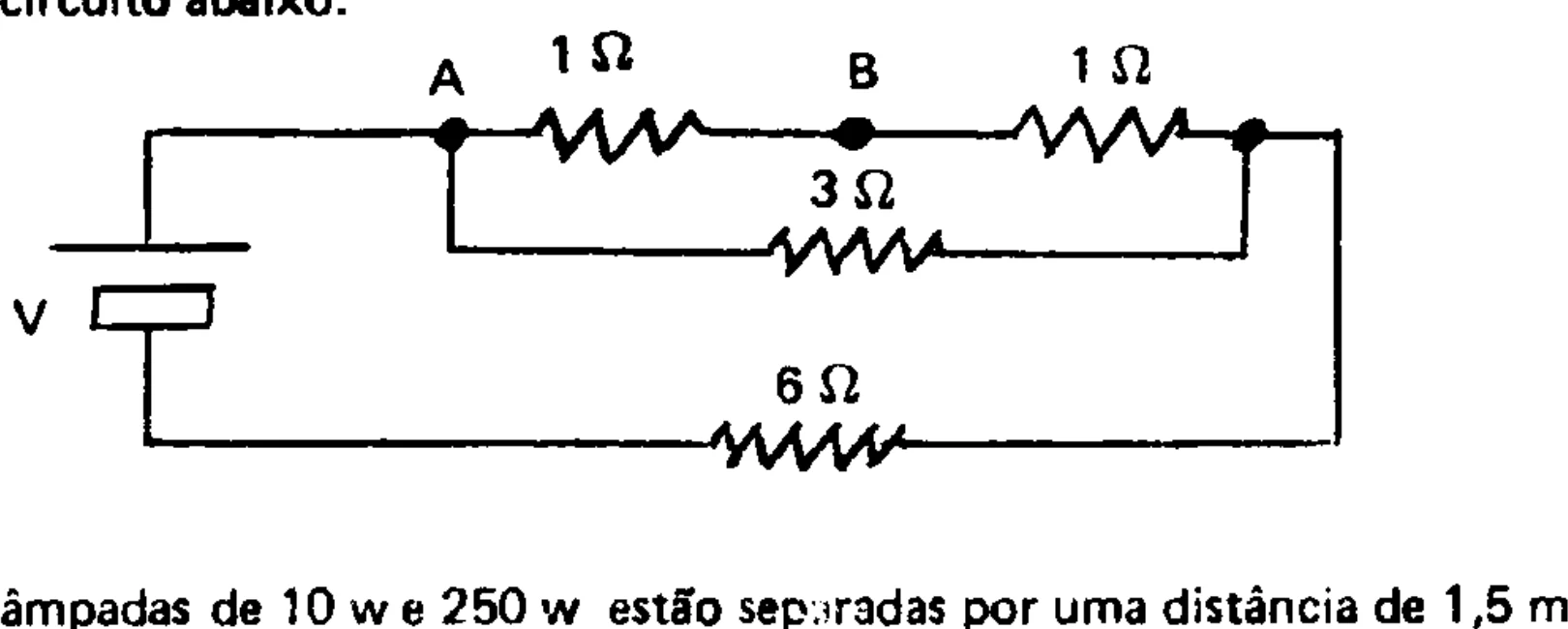 Circuito com fonte de 60 V e resistores de 1, 1, 3 e 6 ohms