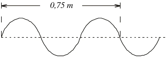 Onda transversal em uma corda com trecho horizontal indicado como 0,75 m