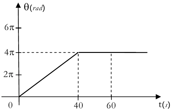 Alternativa e — gráfico do ângulo de rotação em função do tempo