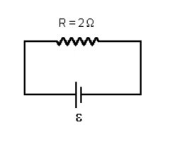 Circuito simples com resistor de 2 ohms e bateria de força eletromotriz épsilon