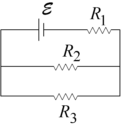 Circuito com bateria e resistores R1, R2 e R3