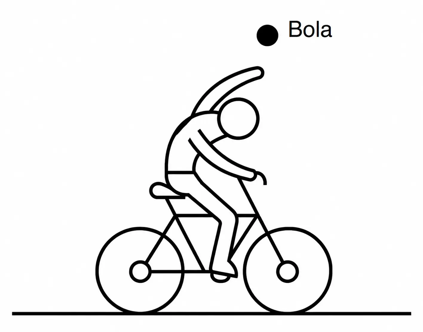 Ciclista em movimento lançando uma bola verticalmente para cima