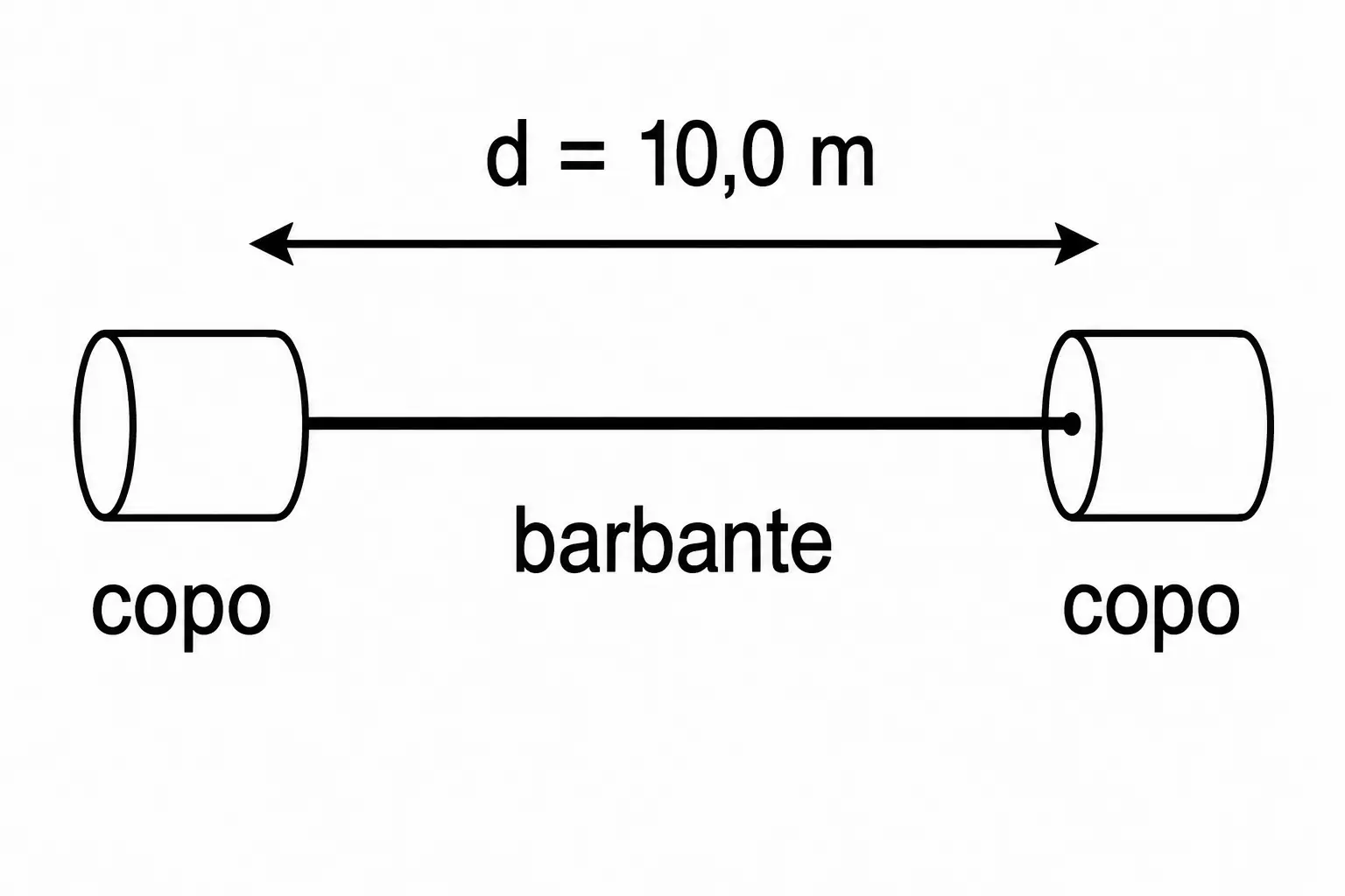 Telefone de barbante: dois copos descartáveis conectados por um barbante esticado de 10,0 m de comprimento