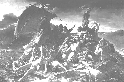 Reprodução em preto e branco de A Balsa da Medusa, de Théodore Géricault