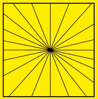 Figura quadrada com traços pretos radiais saindo de um ponto central, sobre fundo amarelo.