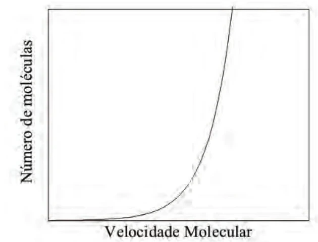 Gráfico E: número de moléculas em função da velocidade molecular.