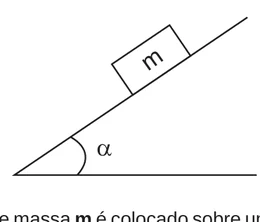 Um bloco de massa m sobre um plano inclinado, que forma o ângulo alfa com a horizontal
